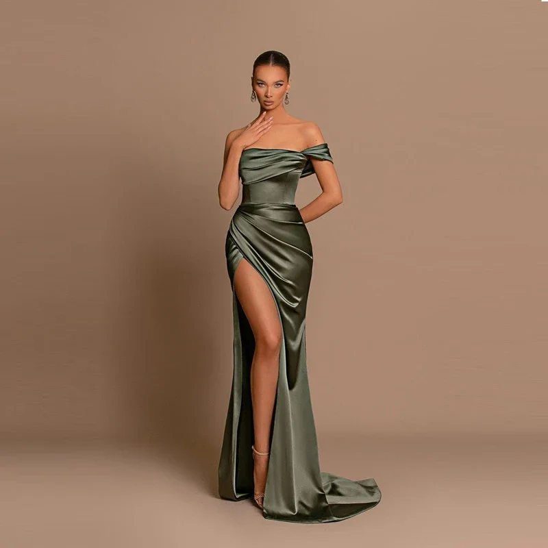 High Slit Off the Shoulder Sexy One-Shoulder Mermaid Evening Dress 2023 Sleeve Blackish Green Porm Wedding Gowns for Women
High Slit Off the Shoulder Sexy One-Shoulder Mermaid Evening Dress 2023 Sleeve Blackish Green Porm Wedding Gowns for Women
