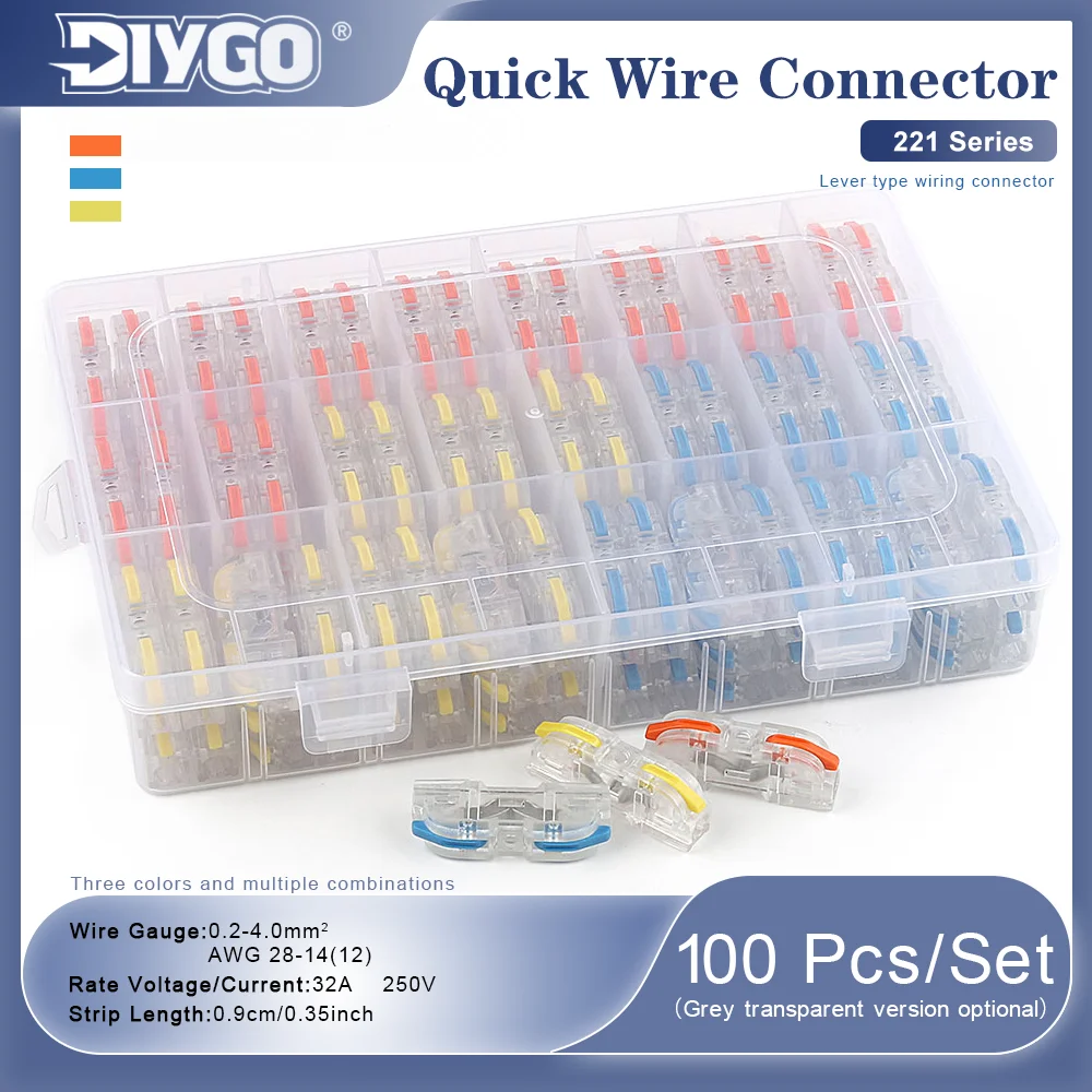 100Pcs 221 Series Boxed Lever Wire Connectors Quick Splicing Terminal Block 0.2-4mm² 32A 250V Electrical Cable Connector Set
100Pcs 221 Series Boxed Lever Wire Connectors Quick Splicing Terminal Block 0.2-4mm² 32A 250V Electrical Cable Connector Set