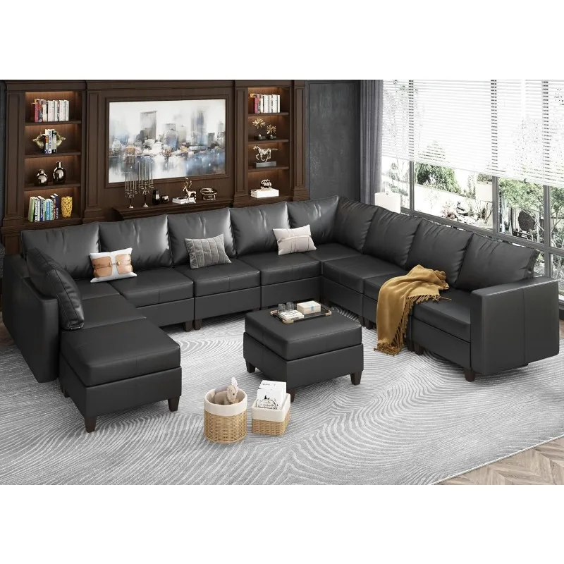 Modular Couch U Shaped Oversized Sofa, Faux Leather Sectional Sofa with Storage Seat, Black
Modular Couch U Shaped Oversized Sofa, Faux Leather Sectional Sofa with Storage Seat, Black