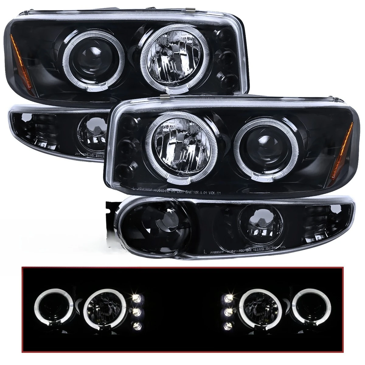 Black/Smoke Fits 2000-2006 Sierra Denali Yukon Projector Headlights+Bumper Lamps
Black/Smoke Fits 2000-2006 Sierra Denali Yukon Projector Headlights+Bumper Lamps