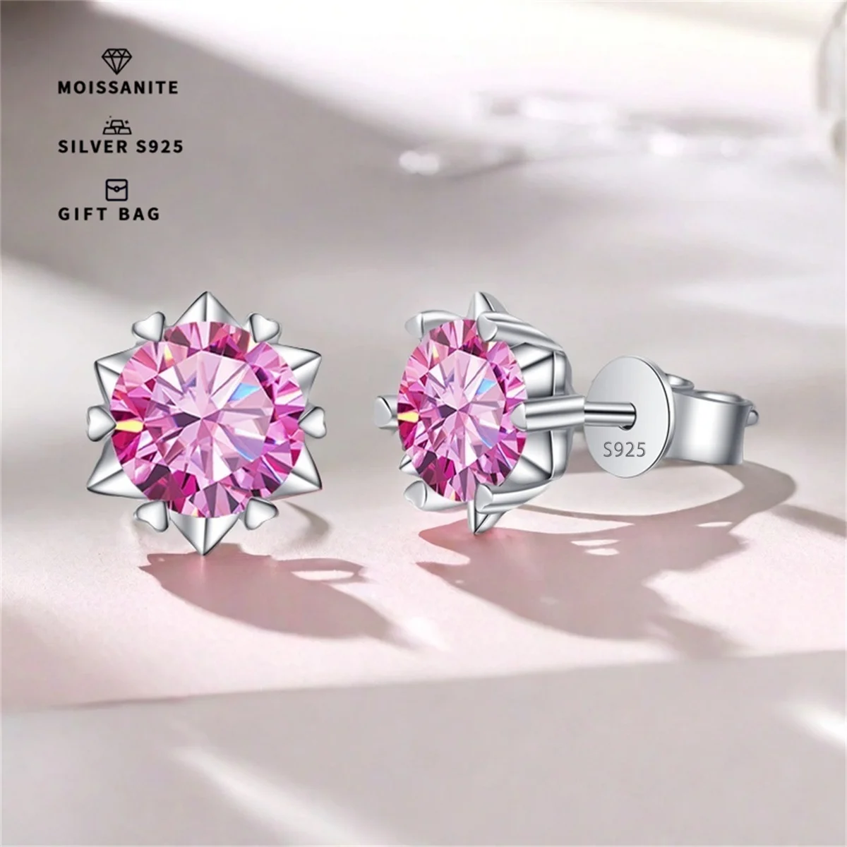 A pair of Pink GRA Moissanite Classic six claw heart claw set earrings,S925 silver Platinum plating good friend gift
A pair of Pink GRA Moissanite Classic six claw heart claw set earrings,S925 silver Platinum plating good friend gift