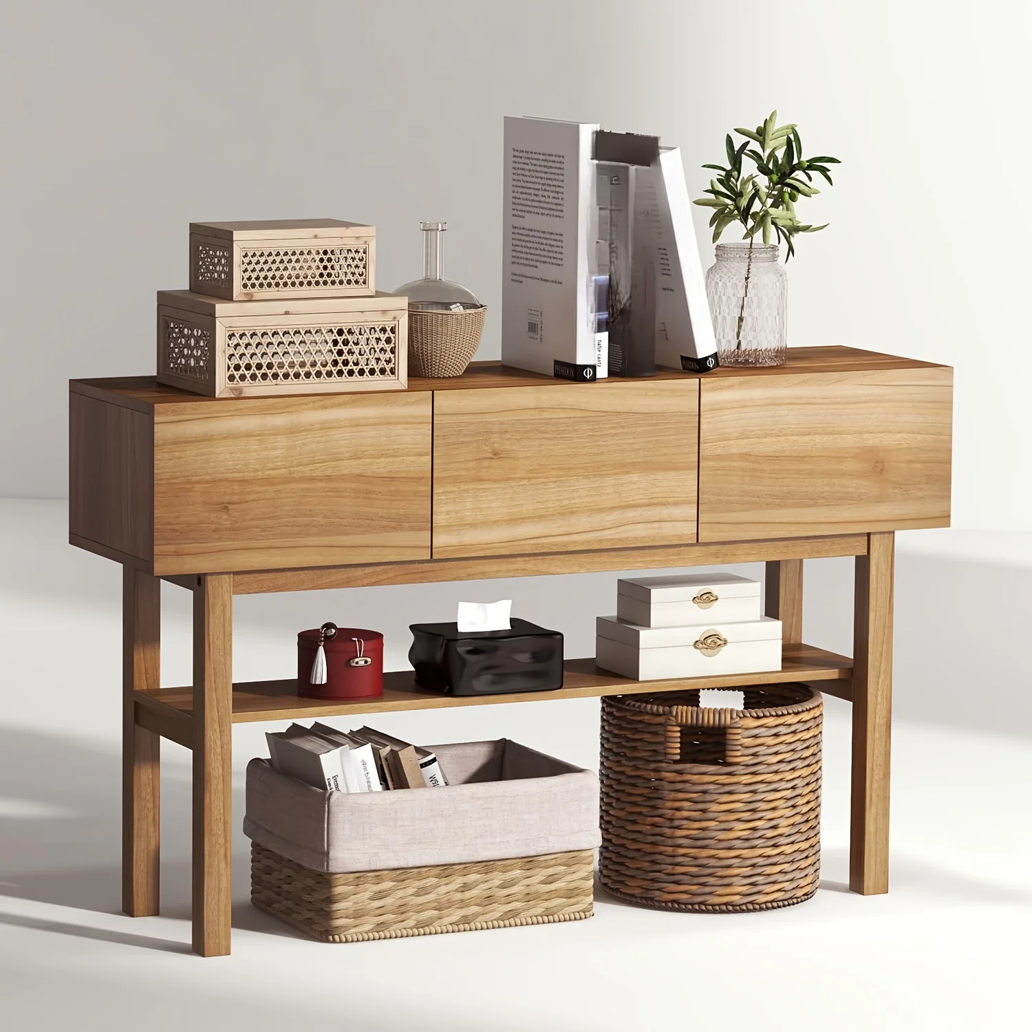 Kinder King Wood Console Table with 3 Drawers Rustic Sofa Table Entryway Table with 2-Tier Storage Shelves Hallway Foyer Behind
Kinder King Wood Console Table with 3 Drawers Rustic Sofa Table Entryway Table with 2-Tier Storage Shelves Hallway Foyer Behind