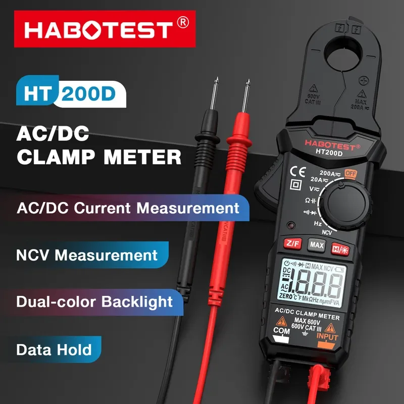 HABOTEST HT200D Digital Clamp Meter 2000 Counts True RMS NCV 600V Voltage 200A DC/AC Current Multimeter Clamp Current Meter
HABOTEST HT200D Digital Clamp Meter 2000 Counts True RMS NCV 600V Voltage 200A DC/AC Current Multimeter Clamp Current Meter