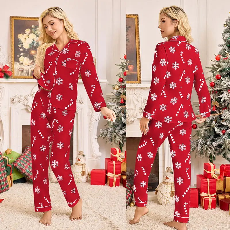 Christmas and New Year holiday pajamas for women, a lapel cardigan, long sleeves and long pants, a set of home wear for women
Christmas and New Year holiday pajamas for women, a lapel cardigan, long sleeves and long pants, a set of home wear for women