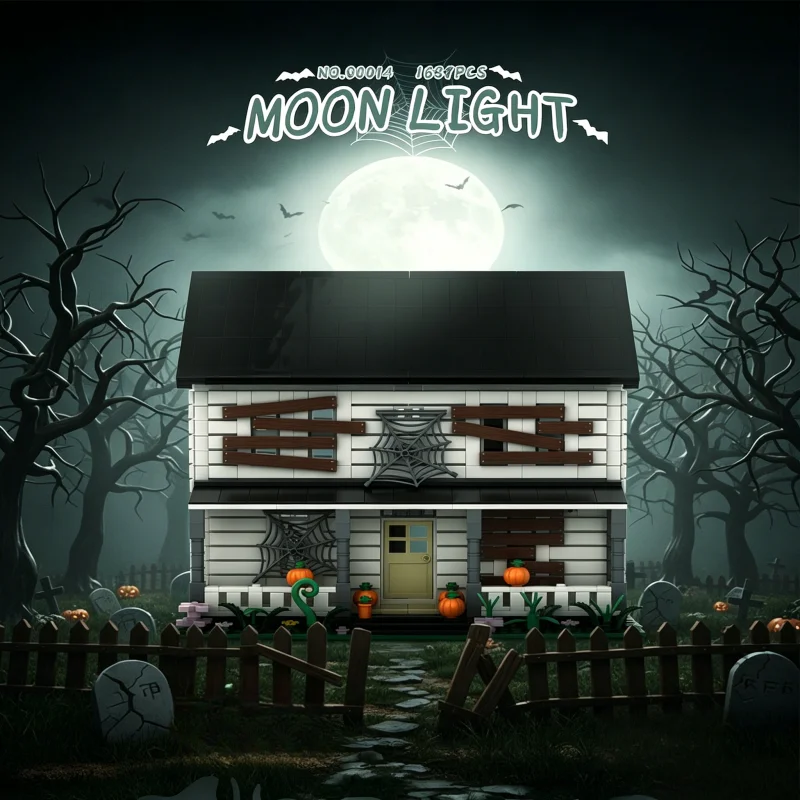 Spooky abandoned house building block set, horror haunted-style farmhouse DIY model kit, with pumpkin and cobweb details, season
Spooky abandoned house building block set, horror haunted-style farmhouse DIY model kit, with pumpkin and cobweb details, season