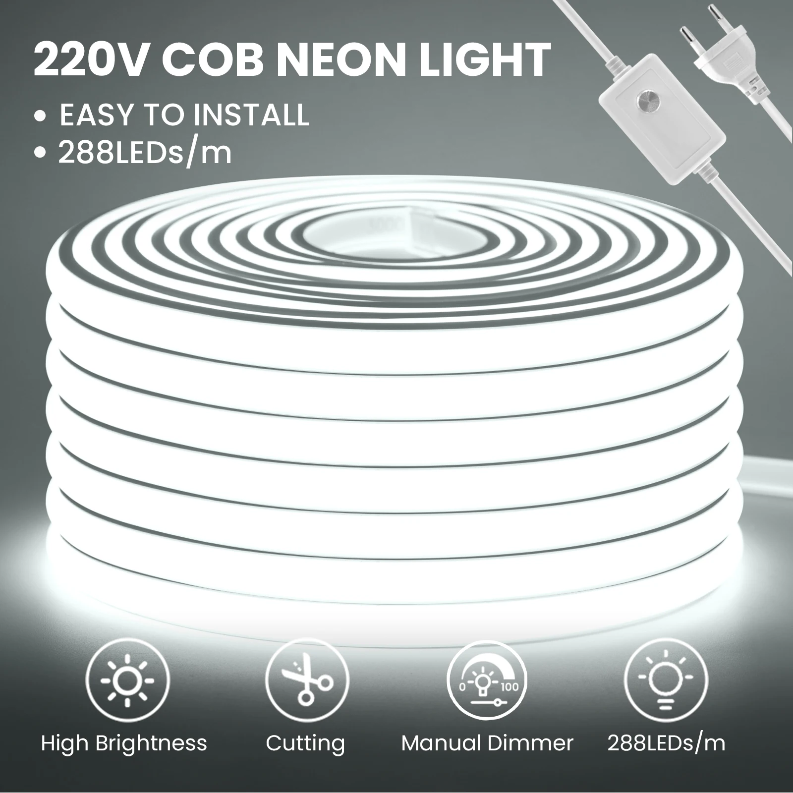 AC 220V Dimmerable Neon Light Waterproof 3000K 4000K 6000K Warm/Natural White Home Garden Decor Flexible Ribbon COB LED Strip
AC 220V Dimmerable Neon Light Waterproof 3000K 4000K 6000K Warm/Natural White Home Garden Decor Flexible Ribbon COB LED Strip