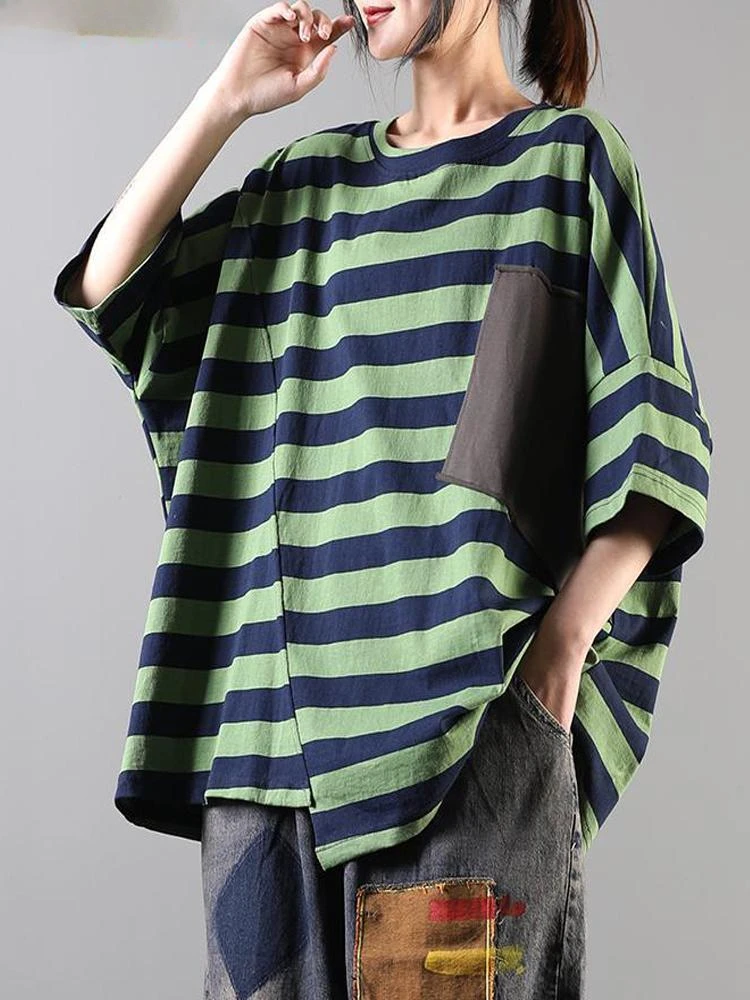 Women Clothing Tees Loose Cotton Female Shirts Short Sleeve Print Striped Spliced New Oversize Batwing Sleeve Lady Top V603
Women Clothing Tees Loose Cotton Female Shirts Short Sleeve Print Striped Spliced New Oversize Batwing Sleeve Lady Top V603