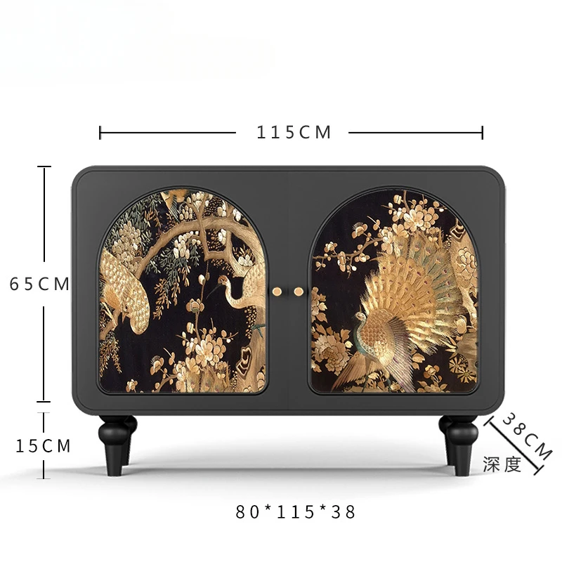French Chinese style entrance living room solid wood gold peacock painted storage locker against the wall
French Chinese style entrance living room solid wood gold peacock painted storage locker against the wall