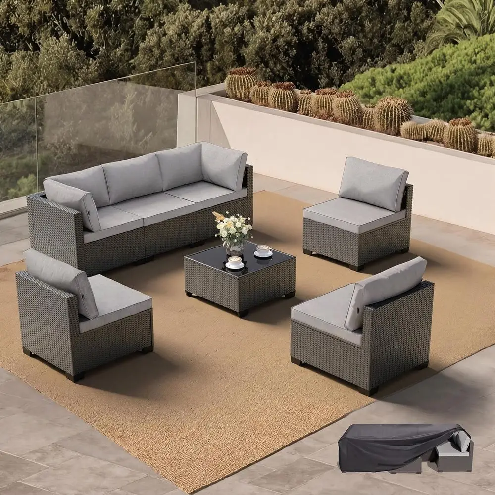 All-Weather 7-Piece Outdoor Patio Sectional Set with Wicker Rattan Sofa, Ideal for Garden, Poolside, Balcony, Porch, Black/Light
All-Weather 7-Piece Outdoor Patio Sectional Set with Wicker Rattan Sofa, Ideal for Garden, Poolside, Balcony, Porch, Black/Light