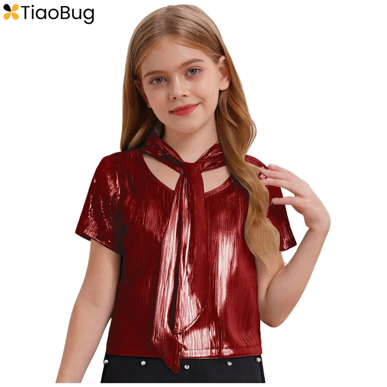 Kids Girls Shiny Metallic Ribbed Shirt Hip-Hop Jazz Crop Top Summer Short Sleeve Lace-up Round Neck T-shirt Fashion Streetwear
Kids Girls Shiny Metallic Ribbed Shirt Hip-Hop Jazz Crop Top Summer Short Sleeve Lace-up Round Neck T-shirt Fashion Streetwear