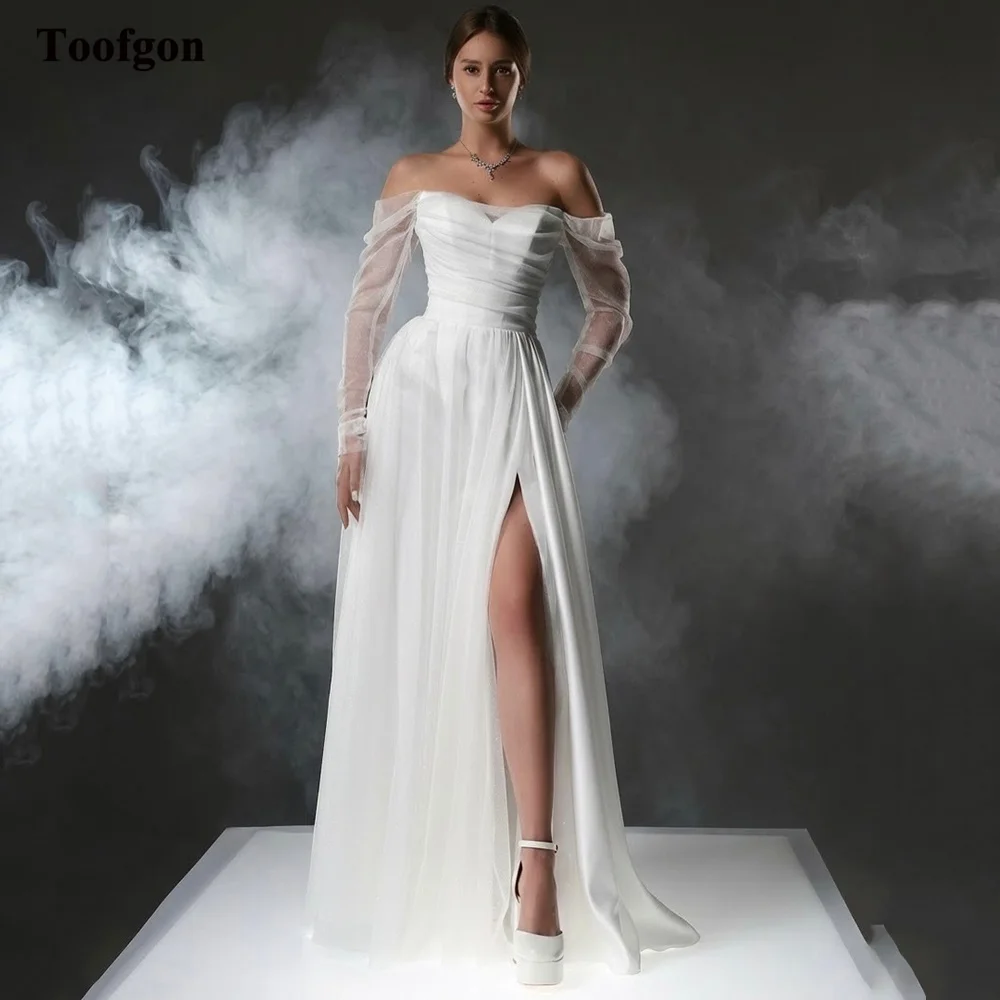 Toofgon Customized Shiny Tulle Satin Wedding Dresses Long Sleeves Bridal Gowns Bride Dress High Slit Formal Party Prom Wear 2026
Toofgon Customized Shiny Tulle Satin Wedding Dresses Long Sleeves Bridal Gowns Bride Dress High Slit Formal Party Prom Wear 2026