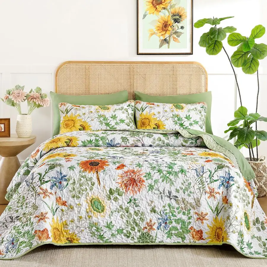 Floral Quilt Set Queen Size, Sage Green Sunflower Botanical Bedspread Bedding Set, 3 Pieces Summer Soft Lightweight Microfiber C
Floral Quilt Set Queen Size, Sage Green Sunflower Botanical Bedspread Bedding Set, 3 Pieces Summer Soft Lightweight Microfiber C