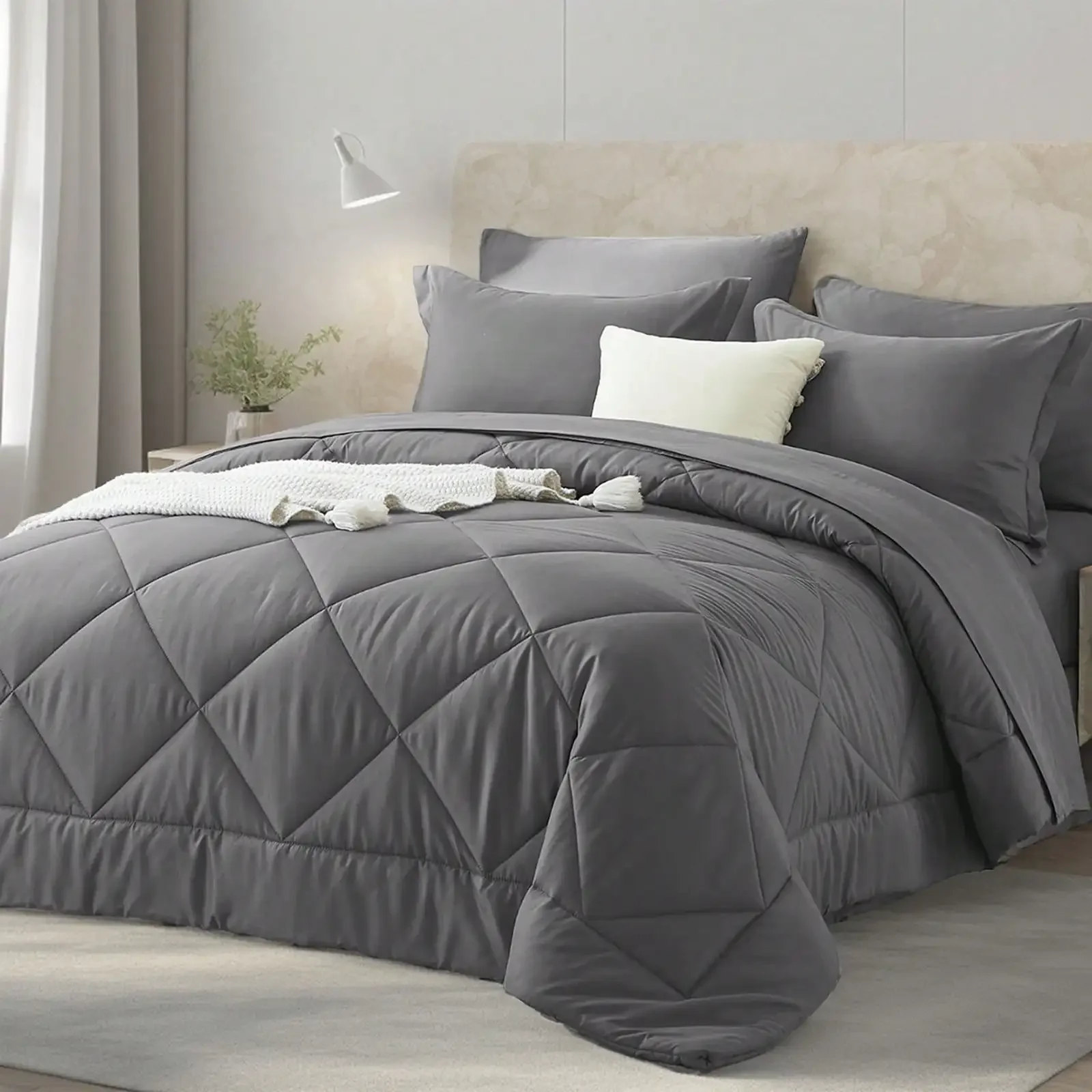 5/7 Piece Solid Color Bed Comforter Set Queen, Creative Geometric Pattern Design, Soft And Comfortable Summer Bedding Set.Bed In
5/7 Piece Solid Color Bed Comforter Set Queen, Creative Geometric Pattern Design, Soft And Comfortable Summer Bedding Set.Bed In