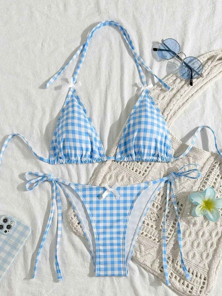 Y2k Plaid Bikini Two-Piece Sets Halter Neck Bodycon Swimwear Women Sexy Chic American Vintage Pool Party High Waist Summer
Y2k Plaid Bikini Two-Piece Sets Halter Neck Bodycon Swimwear Women Sexy Chic American Vintage Pool Party High Waist Summer