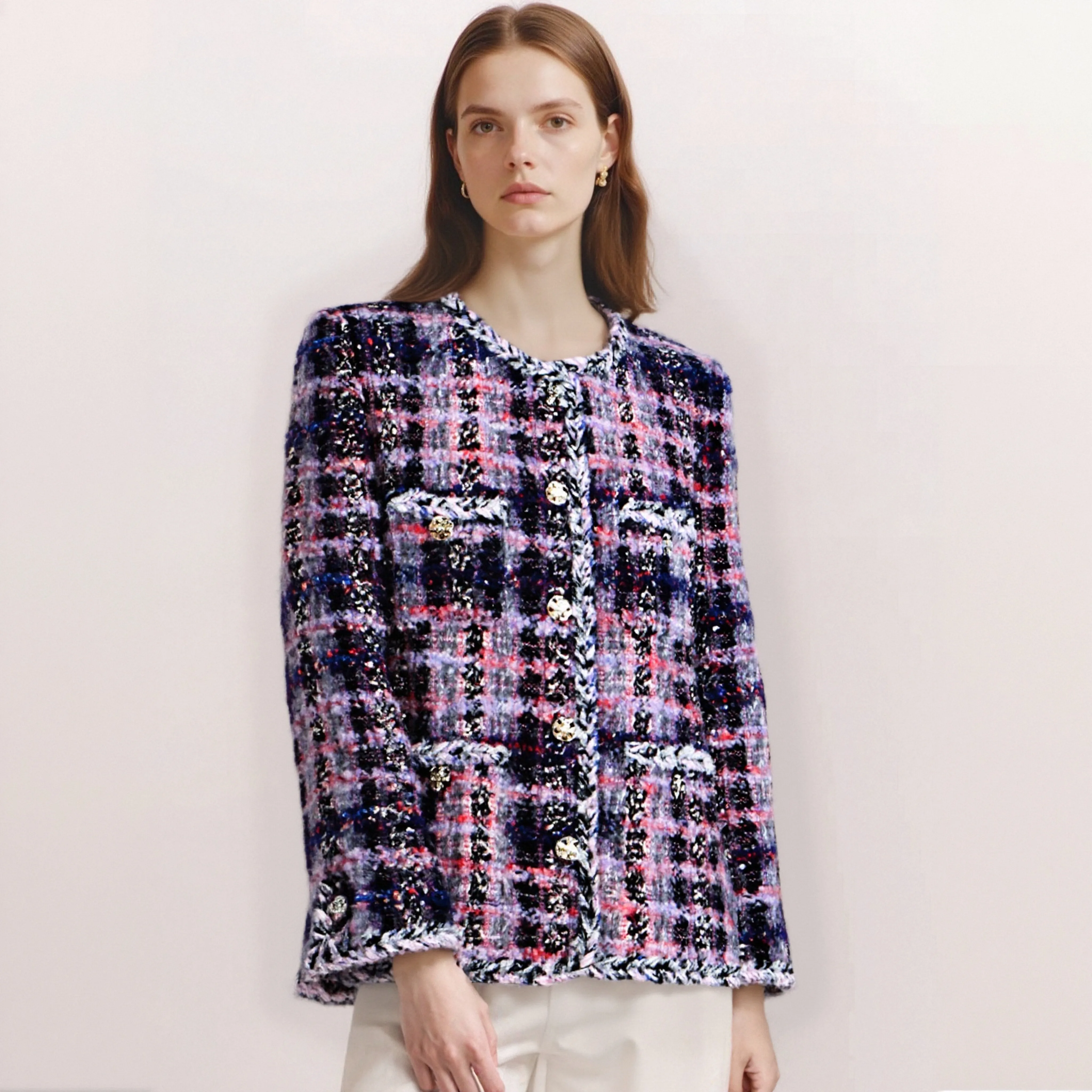 Элегантный твидовый жакет средней длины с фиолетовым туманным шерстом, смешанный высококачественный дизайн, удобный атмосферный во французском стиле, новые поступления
Элегантный твидовый жакет средней длины с фиолетовым туманным шерстом, смешанный высококачественный дизайн, удобный атмосферный во французском стиле, новые поступления