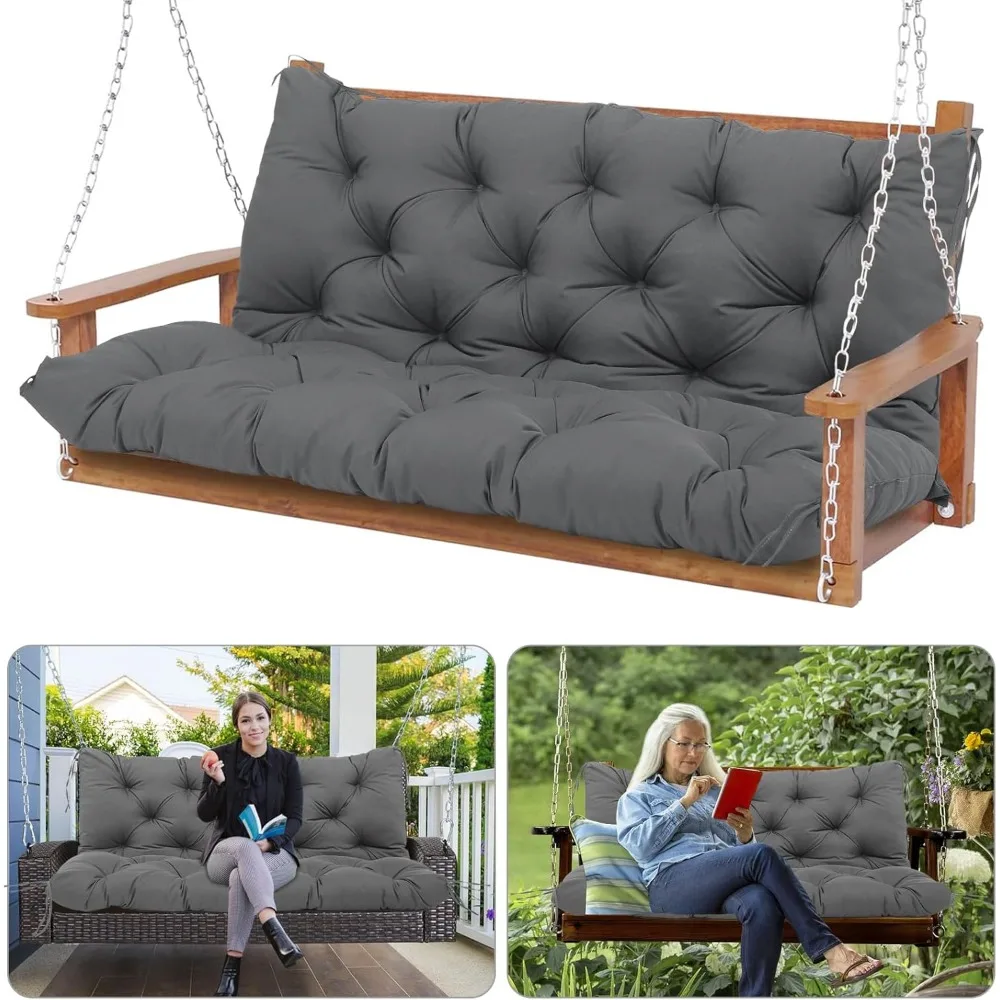 60 Inch Waterproof Outdoor Swing Cushion Extra Thick 3 Seater Porch Replacement with Backrest Ties Fade Resistant Dark Gray
60 Inch Waterproof Outdoor Swing Cushion Extra Thick 3 Seater Porch Replacement with Backrest Ties Fade Resistant Dark Gray