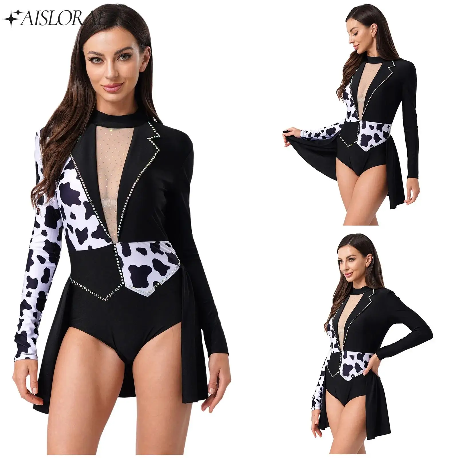 Women Devil Witch Shiny Bodysuit Dress Spotty Contrast Color Open Front Skirt Leotard for Halloween Evil Clown Masquerade Party
Women Devil Witch Shiny Bodysuit Dress Spotty Contrast Color Open Front Skirt Leotard for Halloween Evil Clown Masquerade Party