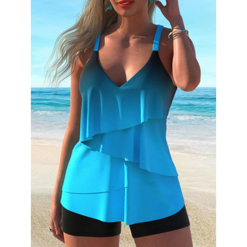 Women's strap bikini sexy ruffled conservative plus-size two-piece swimsuit with skirt style
Women's strap bikini sexy ruffled conservative plus-size two-piece swimsuit with skirt style