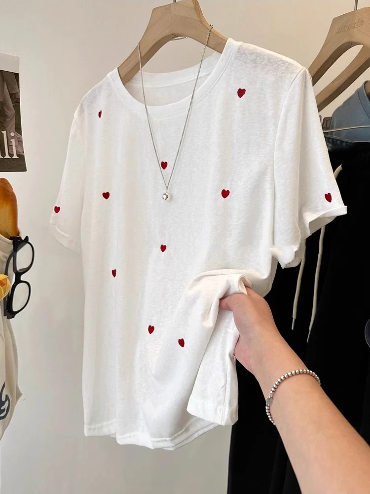 plus Size 240 Pounds Love Embroidery Short Sleeve Women's Summer Loose Slimming Lightweight Snowflake Cotton Half Sleeve T-Shirt
plus Size 240 Pounds Love Embroidery Short Sleeve Women's Summer Loose Slimming Lightweight Snowflake Cotton Half Sleeve T-Shirt