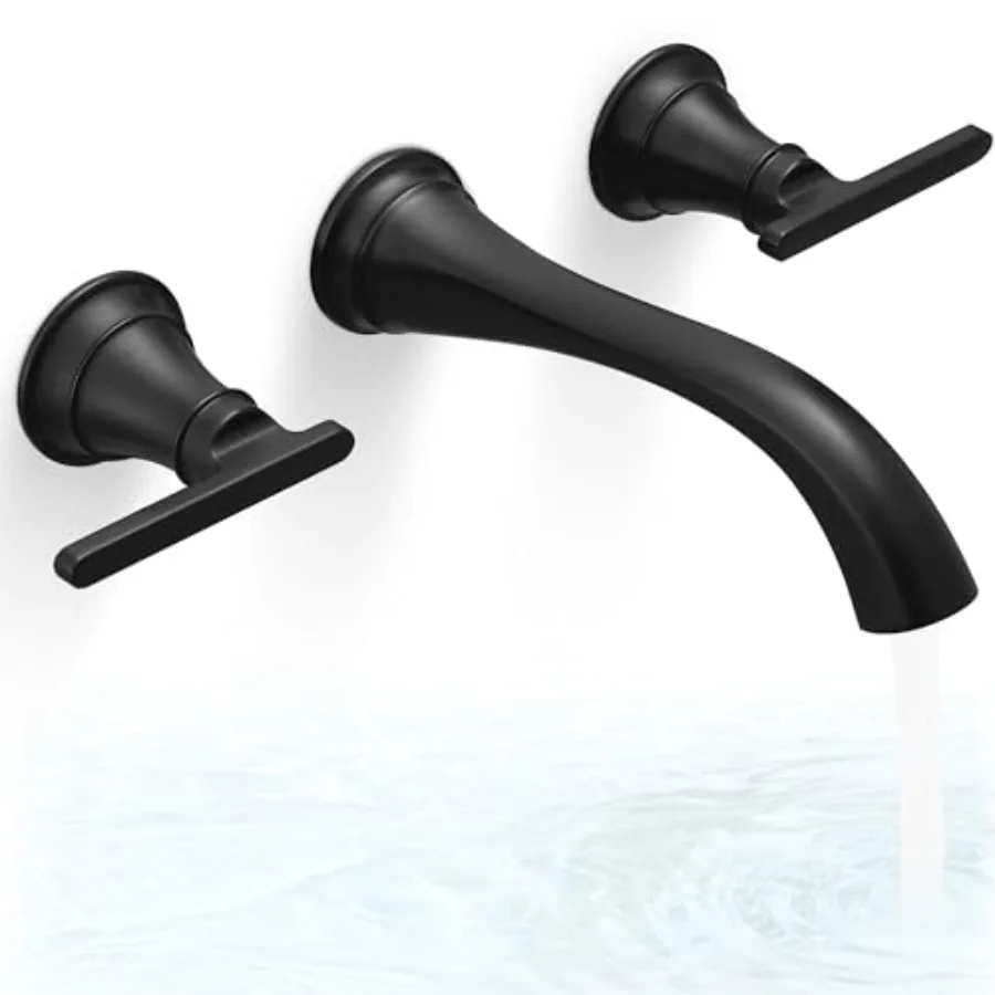 Farmhouse bathtub application: brass, matte black, high-pressure 2-handle wall-mount tub filler with long spout reach and 3-hol
Farmhouse bathtub application: brass, matte black, high-pressure 2-handle wall-mount tub filler with long spout reach and 3-hol