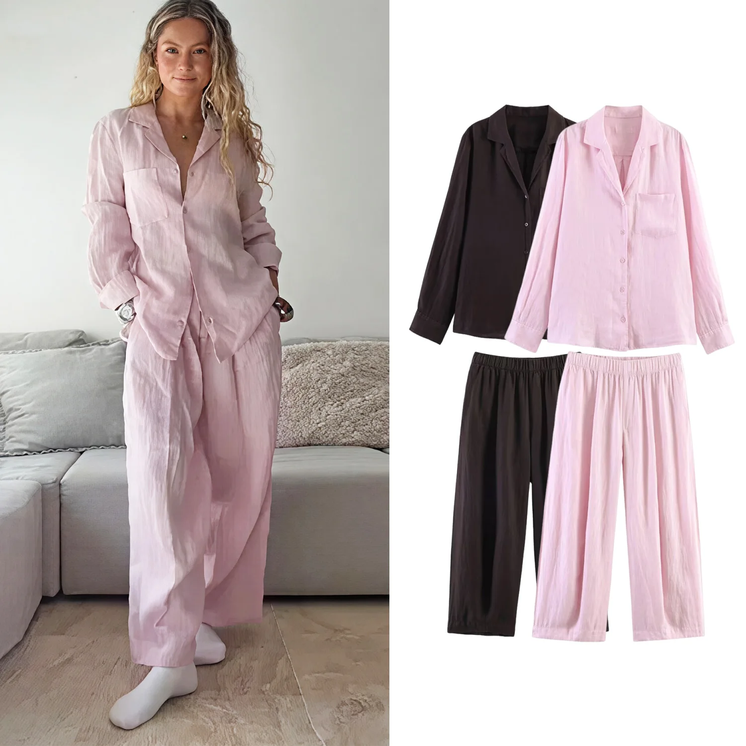 Women Casual Pant Sets Or Spring Summer Female Single Breasted Shirts Top Or Lady Elegant Elastic Waist Straight Long Trousers
Women Casual Pant Sets Or Spring Summer Female Single Breasted Shirts Top Or Lady Elegant Elastic Waist Straight Long Trousers