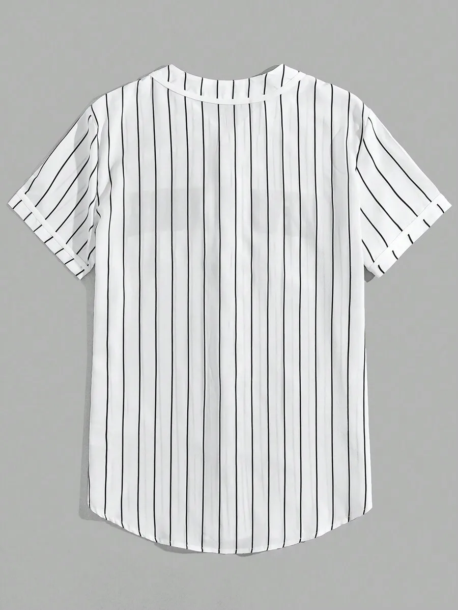 Men Striped Casual Baseball Shirt Short Sleeve Turn-Down Collar
Men Striped Casual Baseball Shirt Short Sleeve Turn-Down Collar
