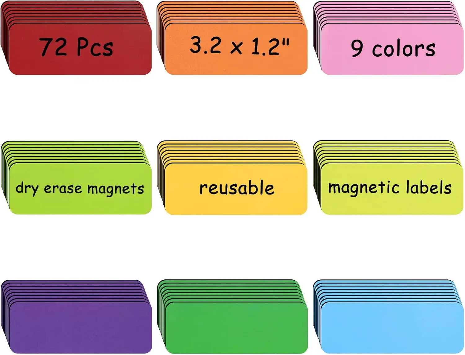 72 Pcs Dry Erase Magnetic Labels, 3.2x1.2 Reusable Name Tags for Whiteboard, Refrigerator, Locker - Classroom Office Home
72 Pcs Dry Erase Magnetic Labels, 3.2x1.2 Reusable Name Tags for Whiteboard, Refrigerator, Locker - Classroom Office Home