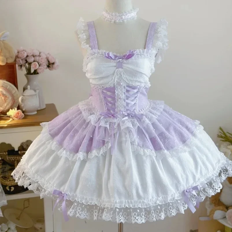2025 Japanese Sweet Lolita Jsk Dress Women Elegant Ruffles Lace Bandage Princess Strap Dresses Girls Kawaii Tea Party Mini Dress
2025 Japanese Sweet Lolita Jsk Dress Women Elegant Ruffles Lace Bandage Princess Strap Dresses Girls Kawaii Tea Party Mini Dress