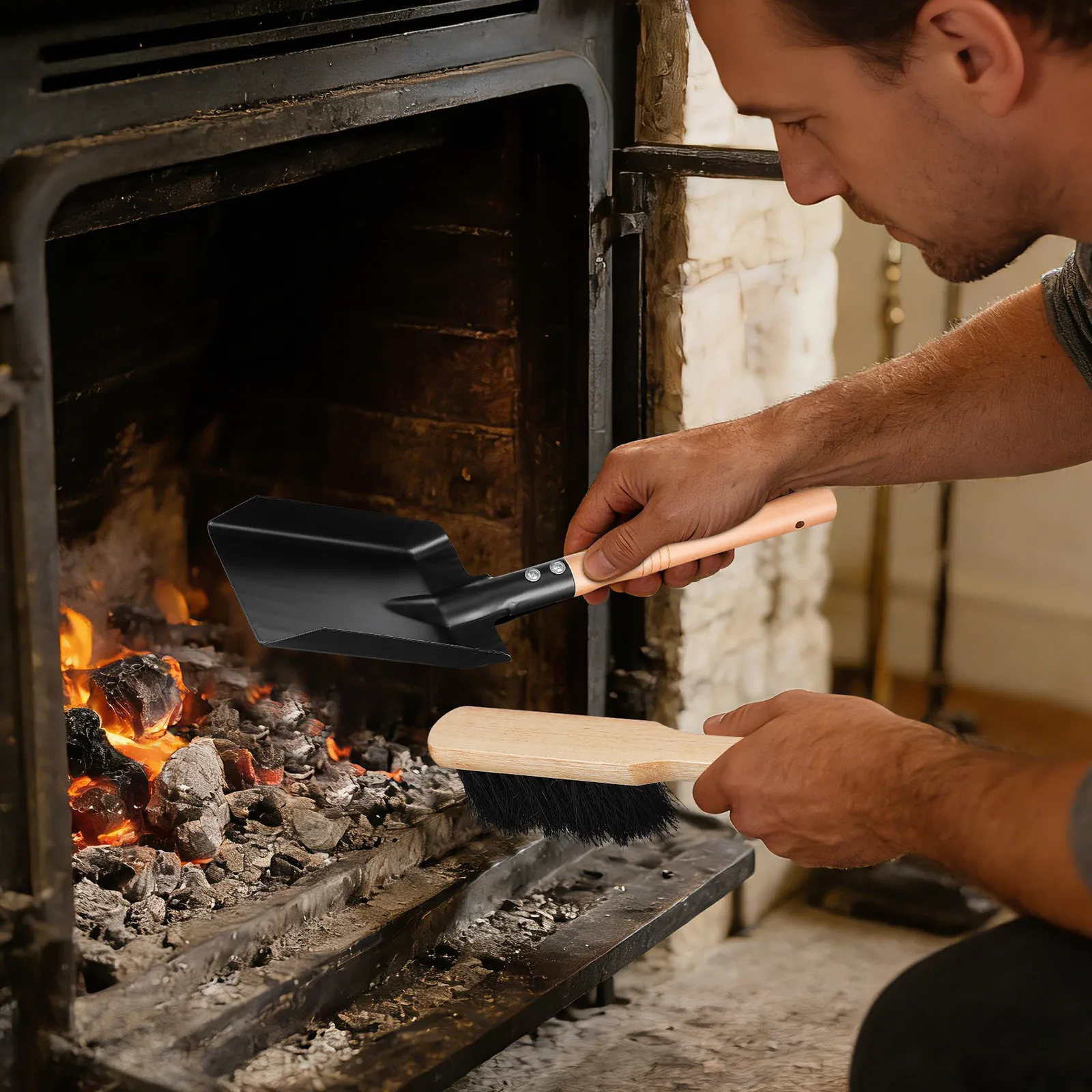 Набор: маленькая лопатка-щетка для уборки углей и золы, инструмент для очистки камина, компактная щетка для пыли с деревянной ручкой, совок для углей, набор щеток для очистки очага
Набор: маленькая лопатка-щетка для уборки углей и золы, инструмент для очистки камина, компактная щетка для пыли с деревянной ручкой, совок для углей, набор щеток для очистки очага