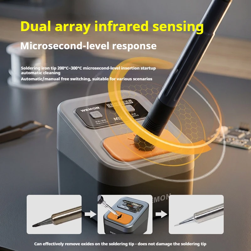WEMON M12 Intelligent Soldering Tip Cleaner Dual Infrared Sensor 3 Speed Adjustable Brass Brush for Phone Motherboard Welding
WEMON M12 Intelligent Soldering Tip Cleaner Dual Infrared Sensor 3 Speed Adjustable Brass Brush for Phone Motherboard Welding