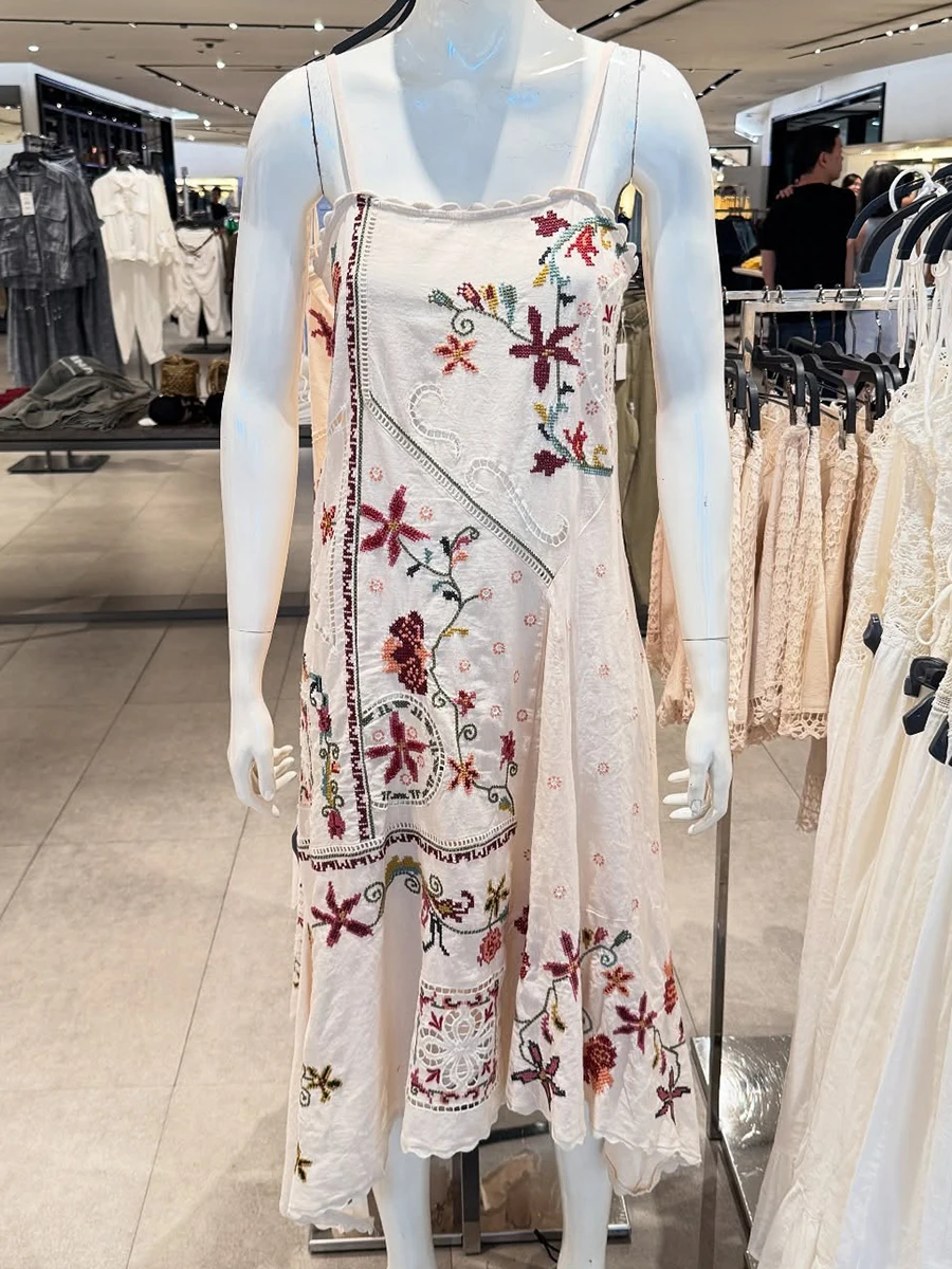 Flower Embroidery Long Dresses Women Lace Trim Sleeveless Irregular Hem Midi Dress Summer Casual Fashion Bohemian Holiday Dress
Flower Embroidery Long Dresses Women Lace Trim Sleeveless Irregular Hem Midi Dress Summer Casual Fashion Bohemian Holiday Dress