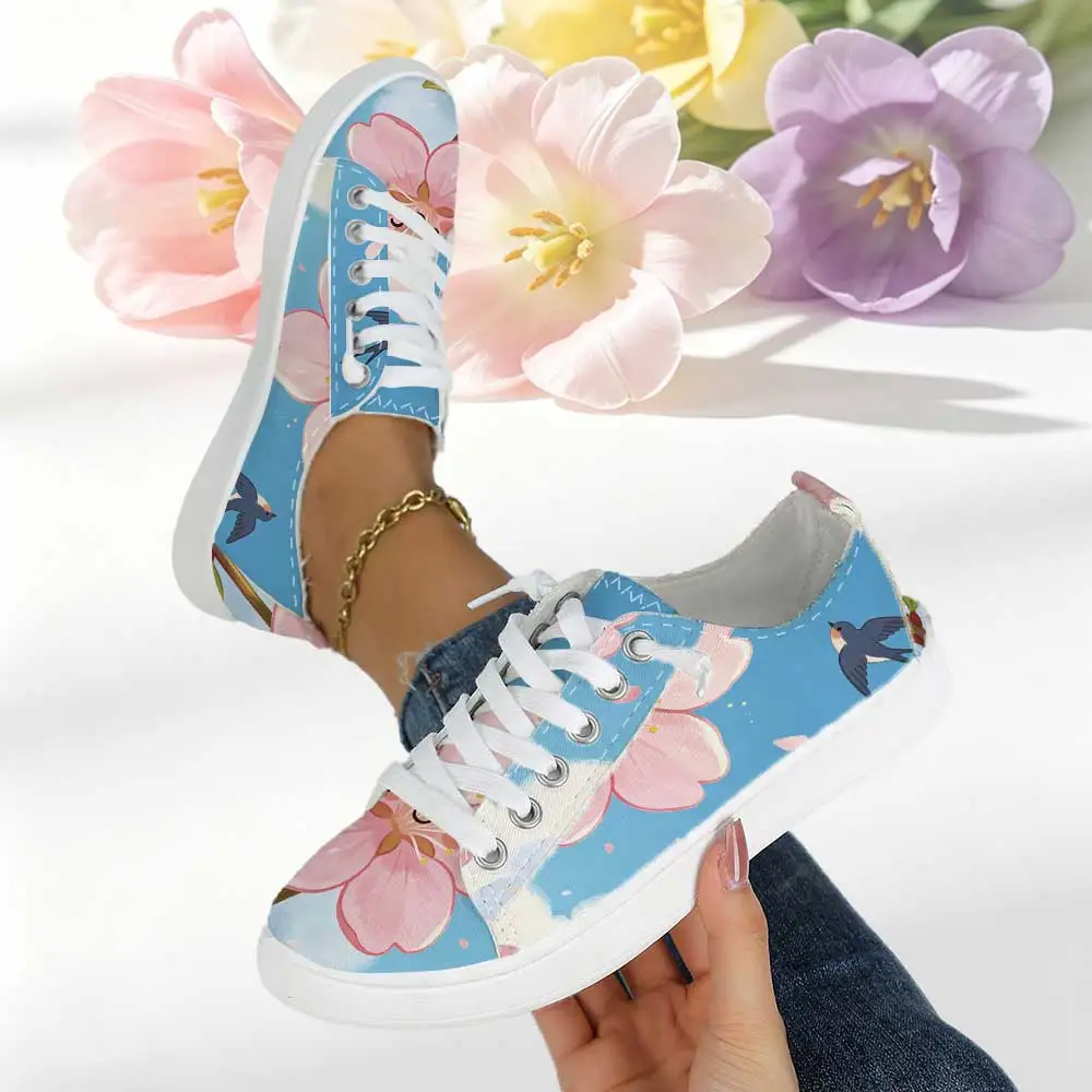 Women's Fresh Sky‑Blue Base Cartoon Pink Cherry Blossom Lace‑Up Canvas Shoes, Japanese Soft‑Girl Style Casual Sneakers
Women's Fresh Sky‑Blue Base Cartoon Pink Cherry Blossom Lace‑Up Canvas Shoes, Japanese Soft‑Girl Style Casual Sneakers