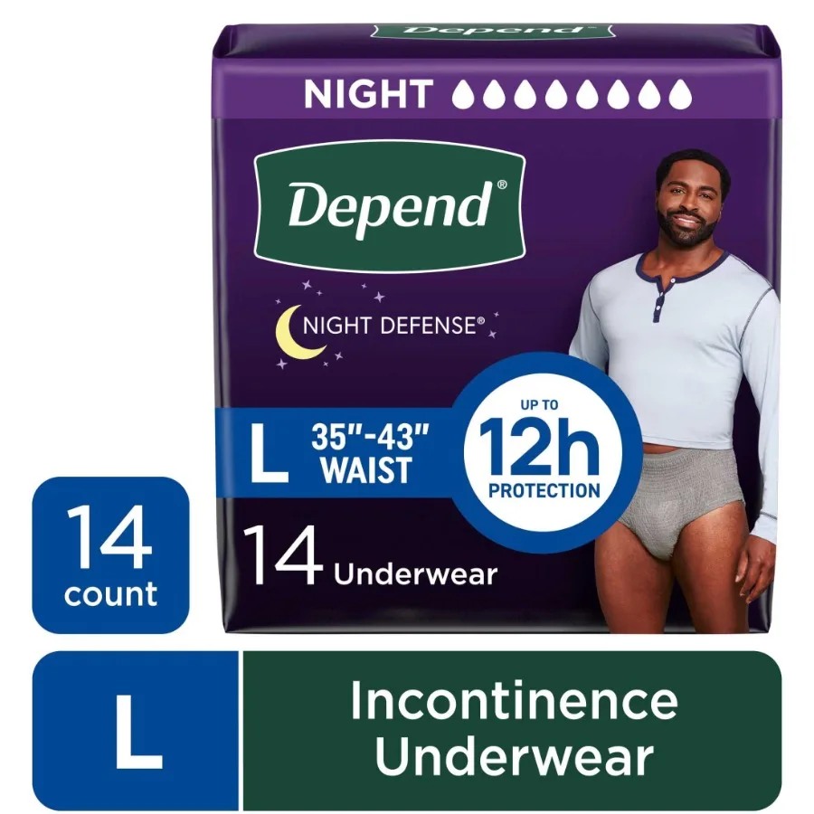 Night Defense Incontinence Underwear for Men, Adult Diapers, L, 14 Count
Night Defense Incontinence Underwear for Men, Adult Diapers, L, 14 Count