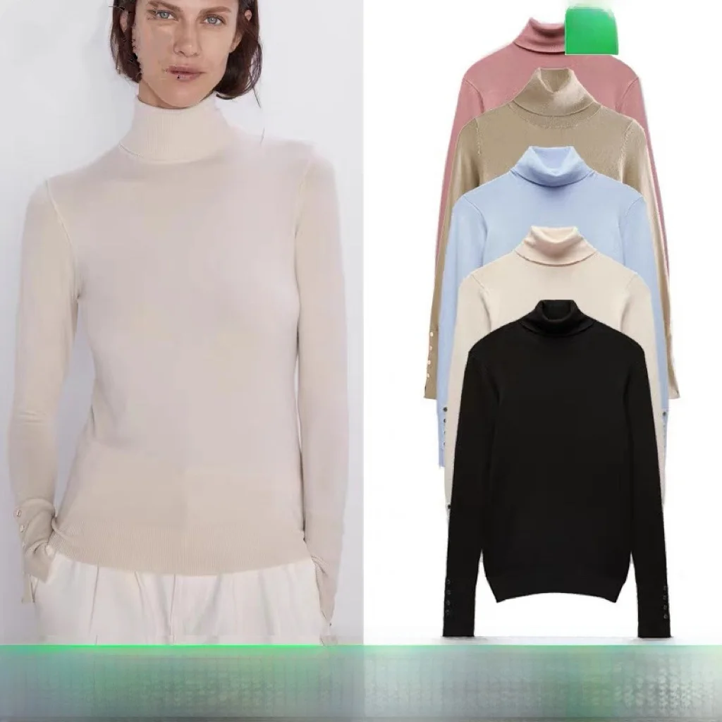 Basic Women's Metal Buckle High Collar Sweater Inner Wear Knitted Top Trendy Long Sleeve Color Crew Neck Pullover
Basic Women's Metal Buckle High Collar Sweater Inner Wear Knitted Top Trendy Long Sleeve Color Crew Neck Pullover