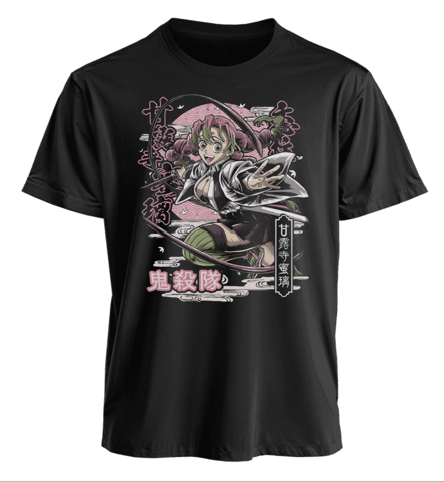 Demon Slayer Kimetsu No Yaira Mitsuri Kanroji T-shirt with Pink Twin Braids and Katana, Love Hashira Uniform Design for Fans
Demon Slayer Kimetsu No Yaira Mitsuri Kanroji T-shirt with Pink Twin Braids and Katana, Love Hashira Uniform Design for Fans