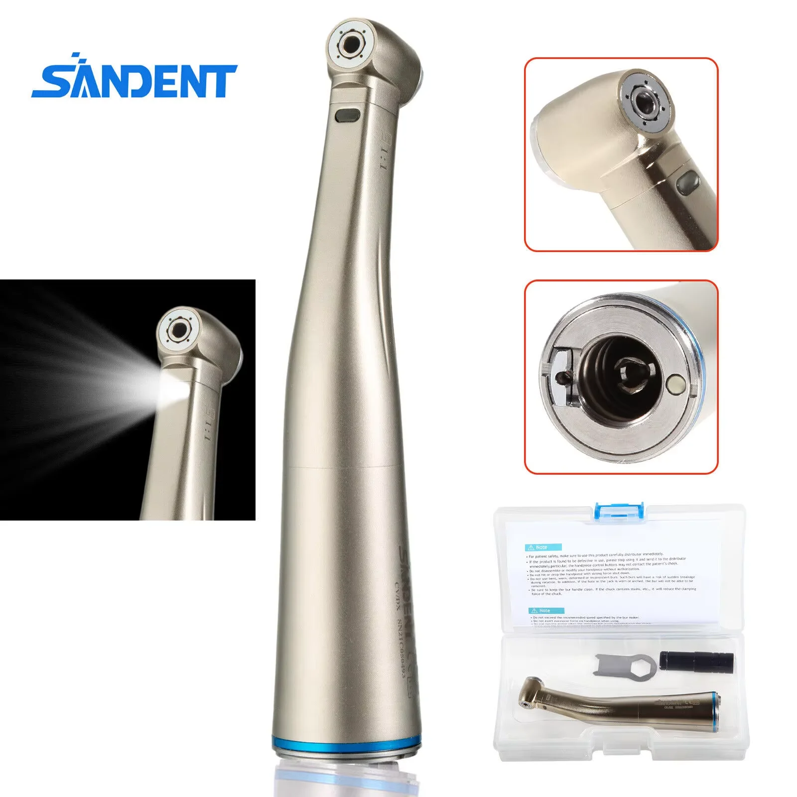 Dental 1:1 LED Fiber Optic Contra Angle Low Speed Handpiece Push Button Inner Water Spary Fit Kavo
Dental 1:1 LED Fiber Optic Contra Angle Low Speed Handpiece Push Button Inner Water Spary Fit Kavo