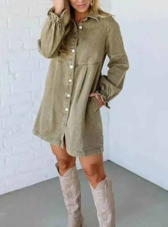 Women's Dress 2025 New Hot Selling Denim Button Lotus Leaf Long Sleeved Loose Dress Commuting Retro Elegant Dress
Women's Dress 2025 New Hot Selling Denim Button Lotus Leaf Long Sleeved Loose Dress Commuting Retro Elegant Dress