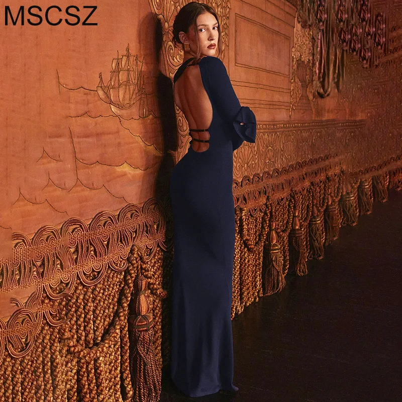 MSCSZ Sexy Backless Maxi Dress Woman O-Neck Flare Long Sleeve Long Dress Vintgae Mermaid Formal Occasion Dress
MSCSZ Sexy Backless Maxi Dress Woman O-Neck Flare Long Sleeve Long Dress Vintgae Mermaid Formal Occasion Dress