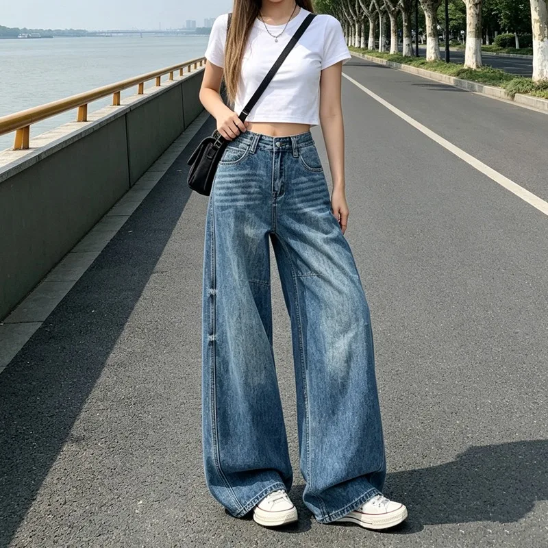 Women Vintage Blue High Waisted Wide Leg Jeans Casual Washed Loose Floor Length Denim Pants Daily Wear
Women Vintage Blue High Waisted Wide Leg Jeans Casual Washed Loose Floor Length Denim Pants Daily Wear