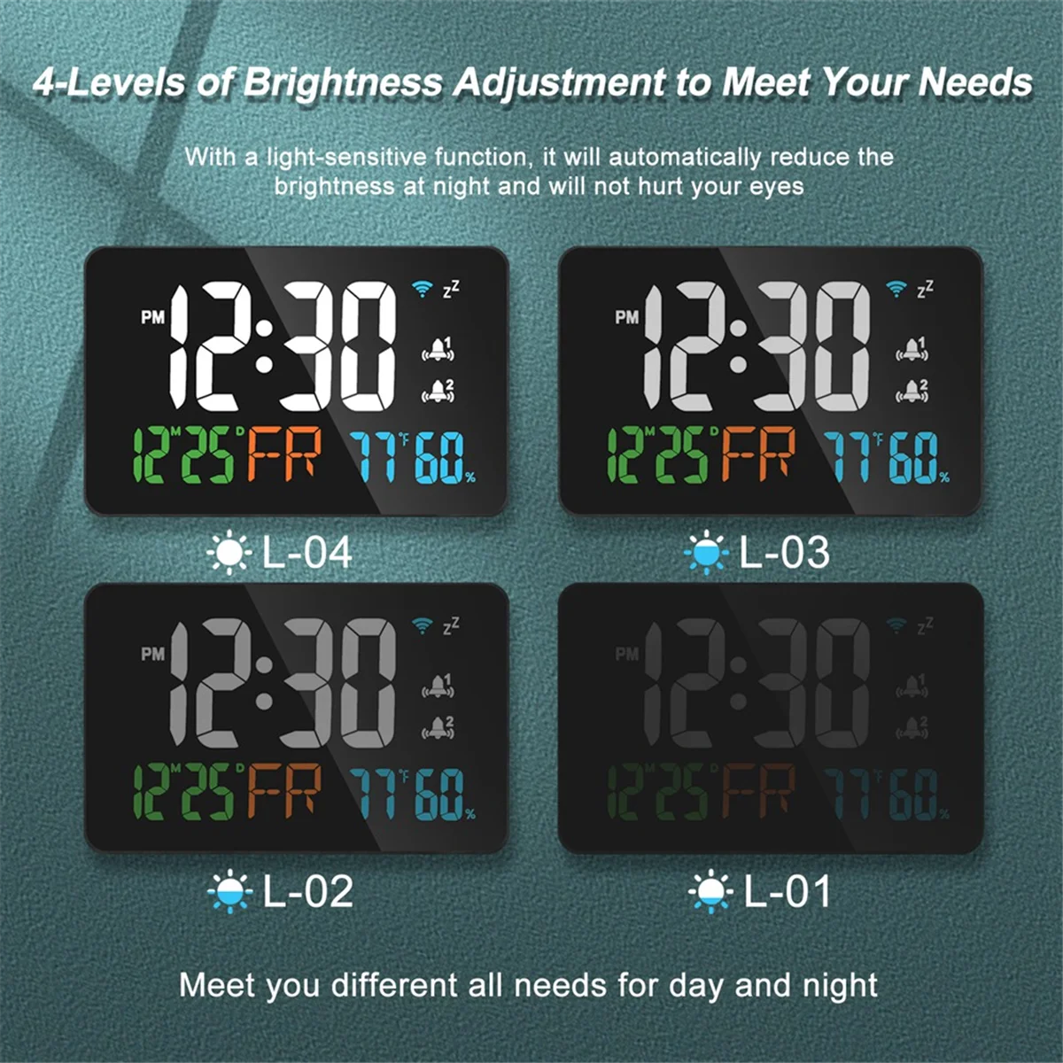 Hot Sale Digital Clock Alarm Clock WiFi Clock, Extra Large Letters, Temperature and Humidity, Calendar, Week, 4-Level Brightness
Hot Sale Digital Clock Alarm Clock WiFi Clock, Extra Large Letters, Temperature and Humidity, Calendar, Week, 4-Level Brightness