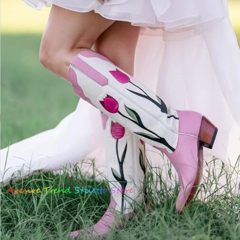 Pink Flower Print Embroidered Chunky Heel Knee High Boots Ladies Leather Wooden Heel Summer New Trending Girls Boots
Pink Flower Print Embroidered Chunky Heel Knee High Boots Ladies Leather Wooden Heel Summer New Trending Girls Boots