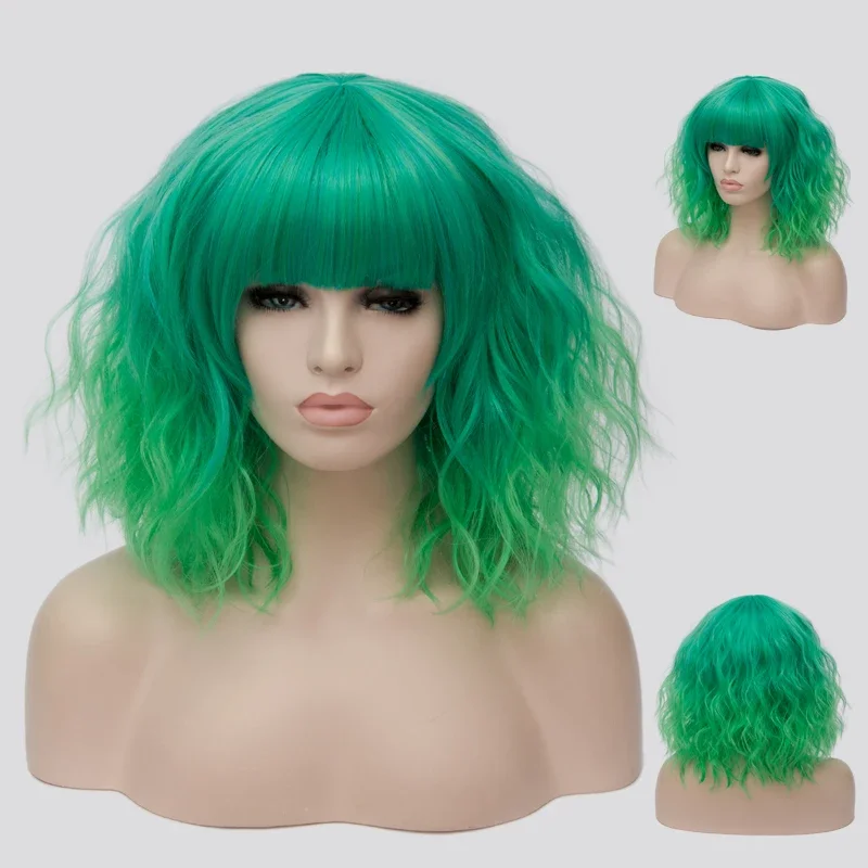 Women Short Synthetic Cosplay Wigs Rose Net Wavy Wig with Bangs Green Ombre Hair Wigs
Women Short Synthetic Cosplay Wigs Rose Net Wavy Wig with Bangs Green Ombre Hair Wigs