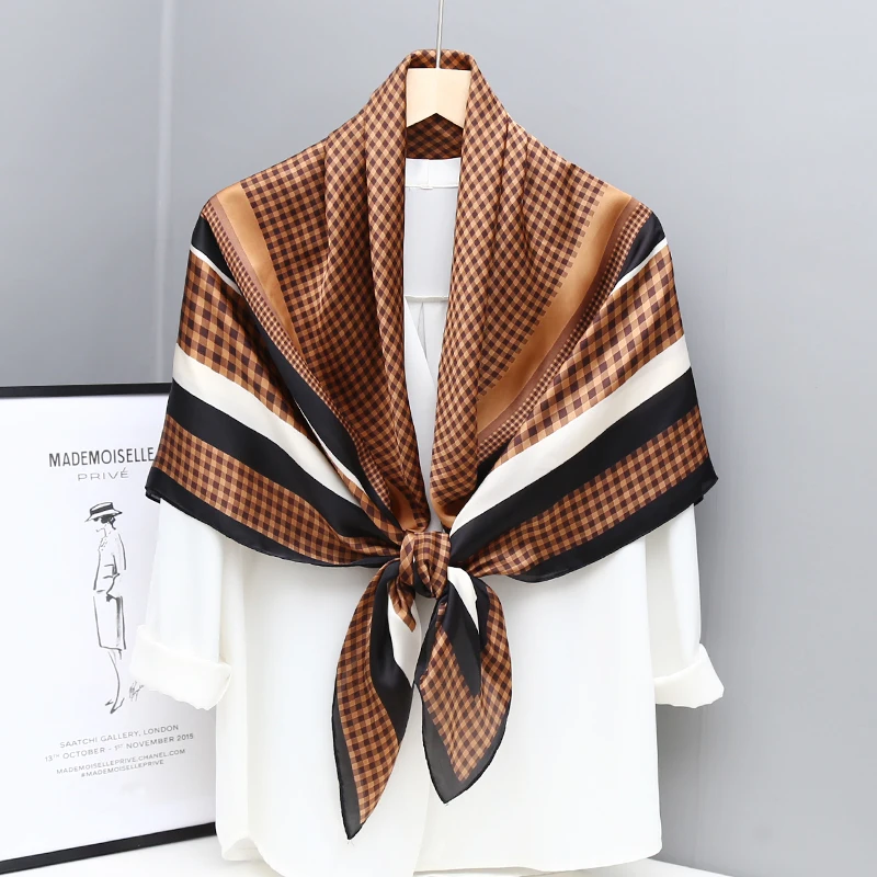 Women Spring Autumn Fashion Multi Function 110cm Foulard Plaid Printed Hijab Imitated Silk Designer Square Scarf
Women Spring Autumn Fashion Multi Function 110cm Foulard Plaid Printed Hijab Imitated Silk Designer Square Scarf