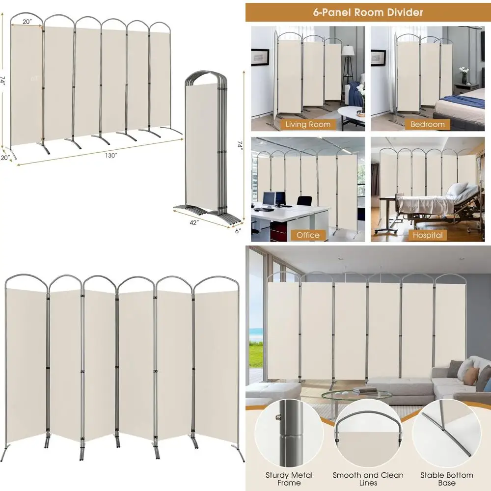 White 6-Panel Folding Room Divider, 130 Wide, Portable Fabric Privacy Screen for Home, Office, and Studio
White 6-Panel Folding Room Divider, 130 Wide, Portable Fabric Privacy Screen for Home, Office, and Studio