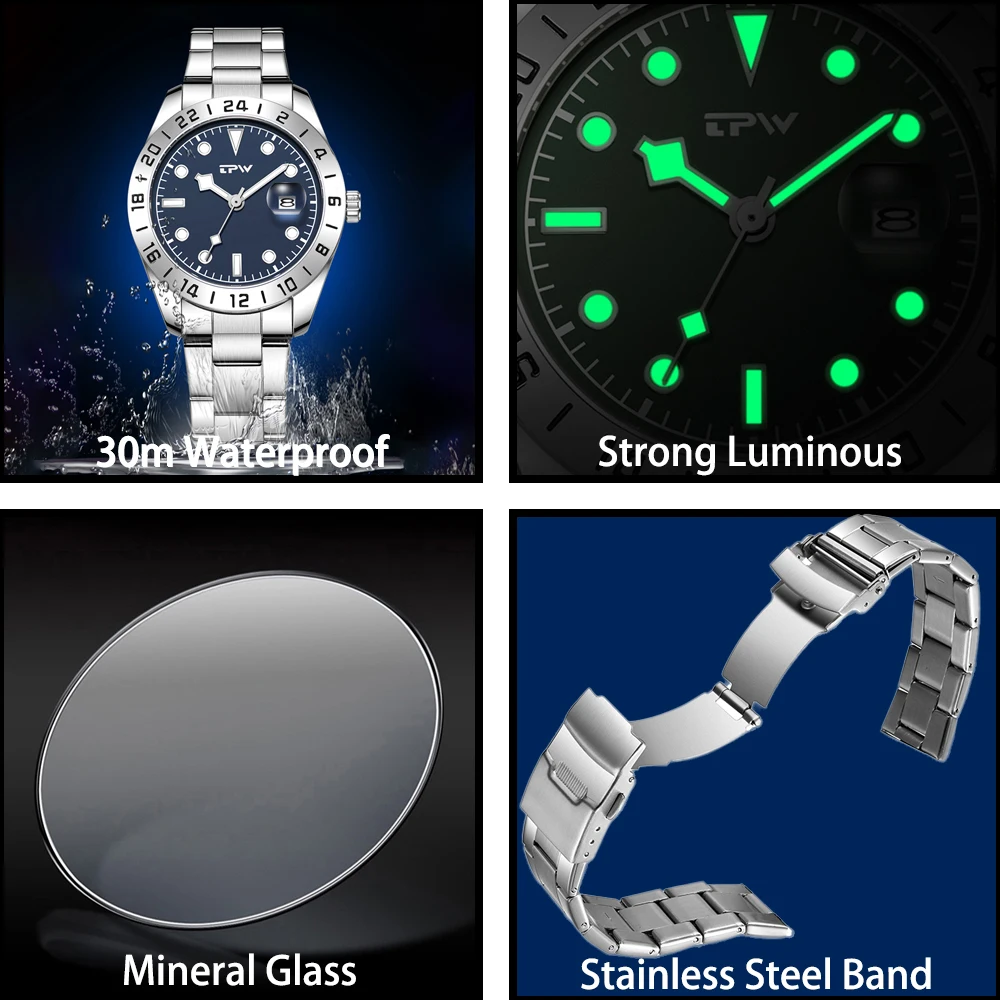 TPW 40mm Quartz Watch with Rotating Bezel Luminous Display Stainless Steel Strap Quartz Analog Timepiece with Date Feature
TPW 40mm Quartz Watch with Rotating Bezel Luminous Display Stainless Steel Strap Quartz Analog Timepiece with Date Feature