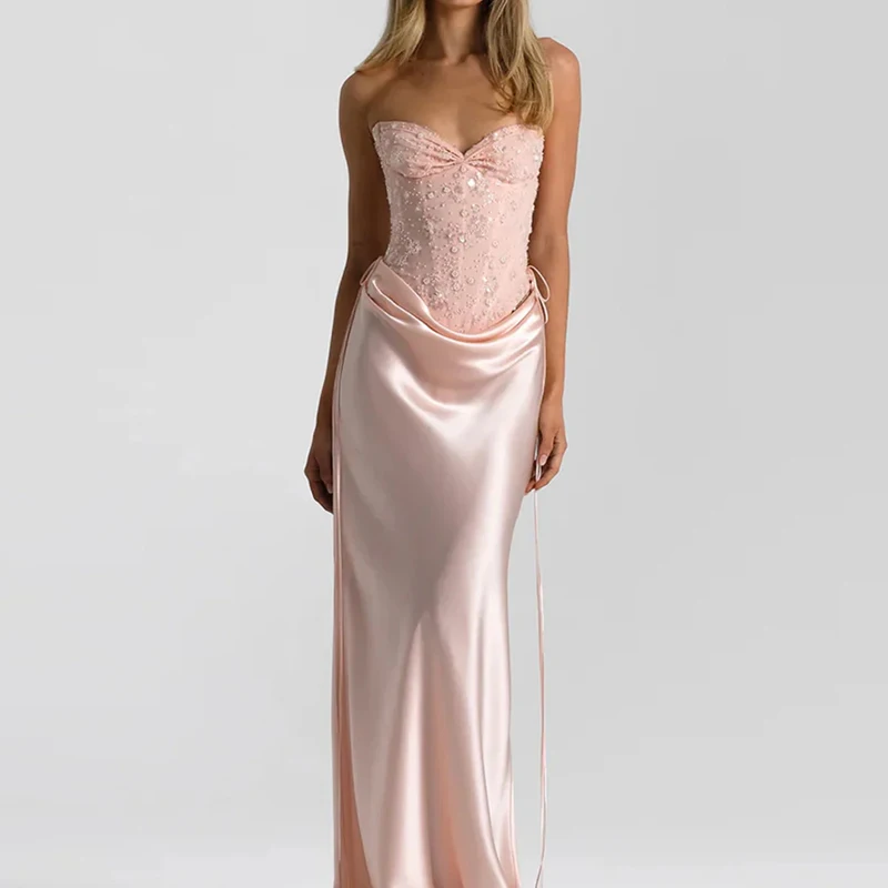 Temperament Luxury Sleeveless Fishtail Dress Elegant Lady High Waist Bandage Banquet Dress Pink Sequins Satin Slim Evening Dress
Temperament Luxury Sleeveless Fishtail Dress Elegant Lady High Waist Bandage Banquet Dress Pink Sequins Satin Slim Evening Dress