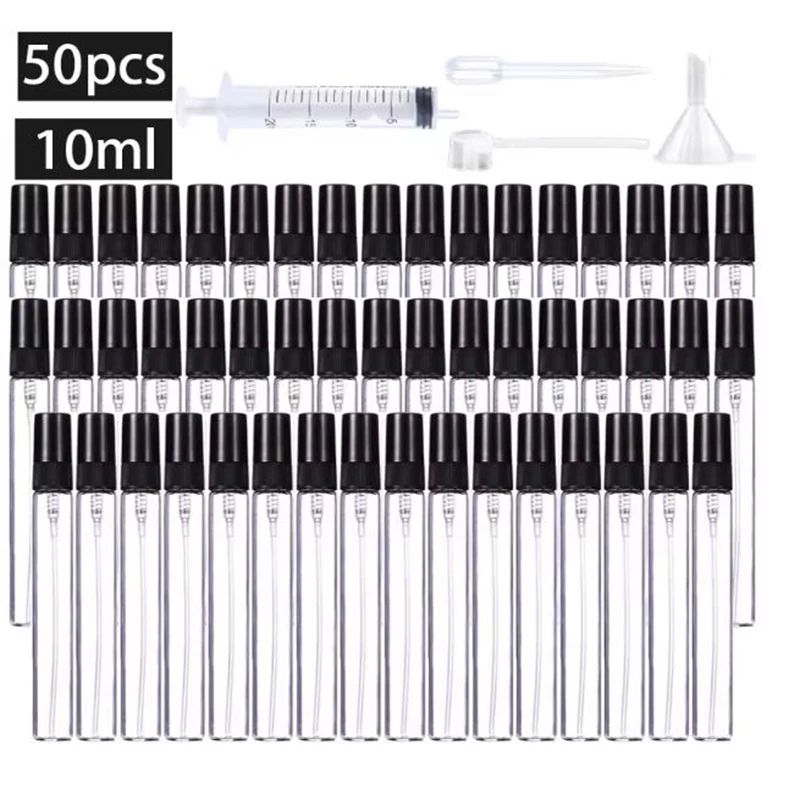 50pcs+4 Accessories 2/3/5/10ML Refillable Glass Spray Bottle with 50 Spray Bottles, 1 Dropper, 1 Funnel, 1 Dispenser, 1 Syringe
50pcs+4 Accessories 2/3/5/10ML Refillable Glass Spray Bottle with 50 Spray Bottles, 1 Dropper, 1 Funnel, 1 Dispenser, 1 Syringe