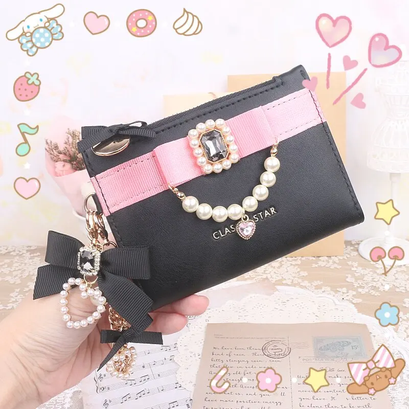 Handmade Chain Bow Pendant Pearl Beaded Purse for Women's Short Wallet Sweet and Cute Lolita Wallets
Handmade Chain Bow Pendant Pearl Beaded Purse for Women's Short Wallet Sweet and Cute Lolita Wallets