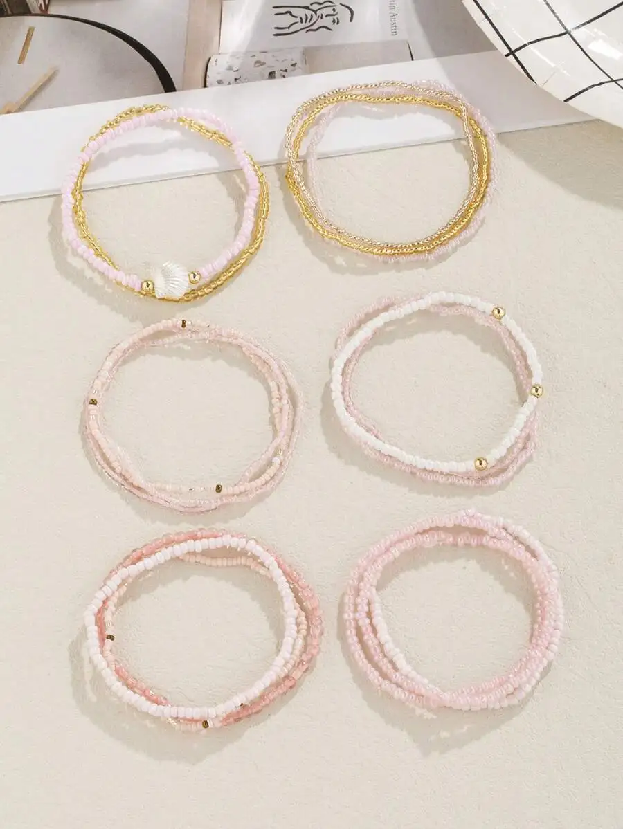 17-Piece Pink Boho Layered Bracelet Set Featuring Glass And Seed Beads For Women
17-Piece Pink Boho Layered Bracelet Set Featuring Glass And Seed Beads For Women