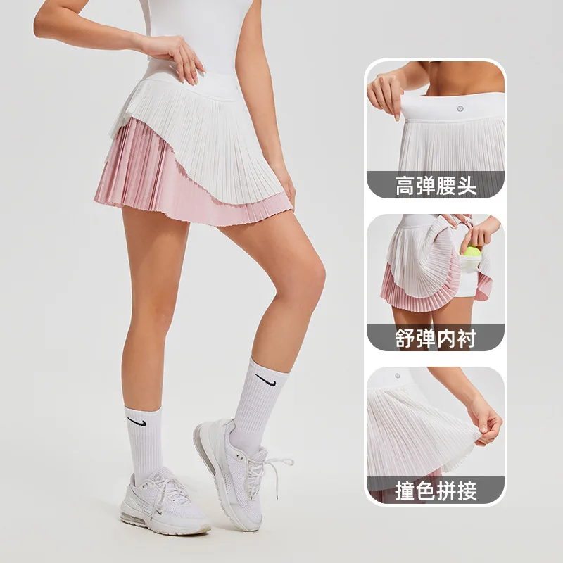 High-waisted A-shaped sports skirt, anti-light and breathable fake two-piece golf pleated short skirt, yoga suit, quick-drying a 
High-waisted A-shaped sports skirt, anti-light and breathable fake two-piece golf pleated short skirt, yoga suit, quick-drying a